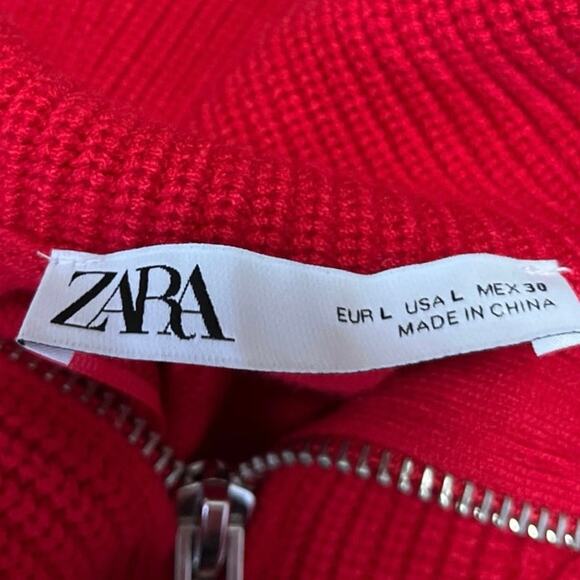 Zara Women's Red Knit 1/4 Zip Collared Long Sleeve Pullover Sweater Top Size L - Picture 5 of 5
